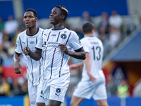 FC Midjylland DEN is celebrating after the first phase of the UEFA Champions League Qualification 2024-2025 match between UD Santa Coloma AN...