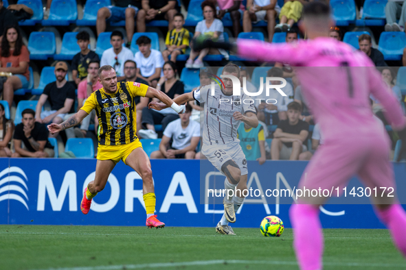 Victor Bak Jensen of FK FC Midtjylland is in action during the second phase of the UEFA Champions League Qualification 2024-2025 match betwe...