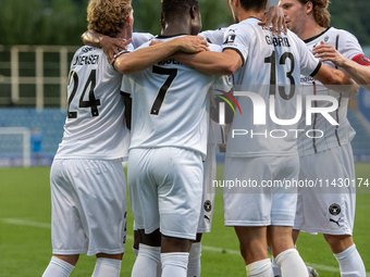 FC Midjylland DEN is celebrating after the first phase of the UEFA Champions League Qualification 2024-2025 match between UD Santa Coloma AN...