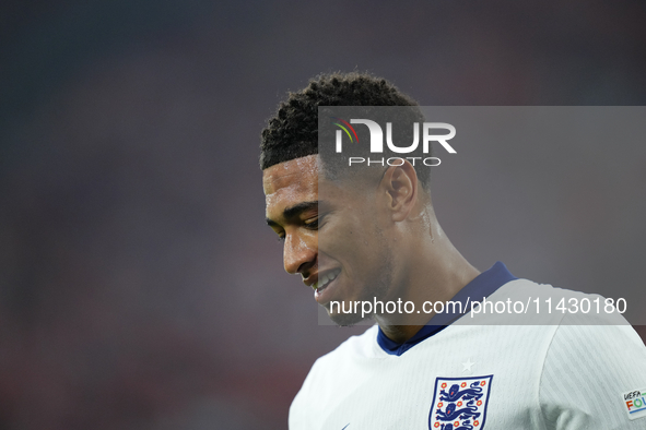 Jude Bellingham attacking midfield of England and Real Madrid during the UEFA EURO 2024 semi-final match between Netherlands and England at...