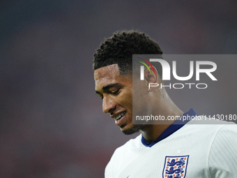 Jude Bellingham attacking midfield of England and Real Madrid during the UEFA EURO 2024 semi-final match between Netherlands and England at...