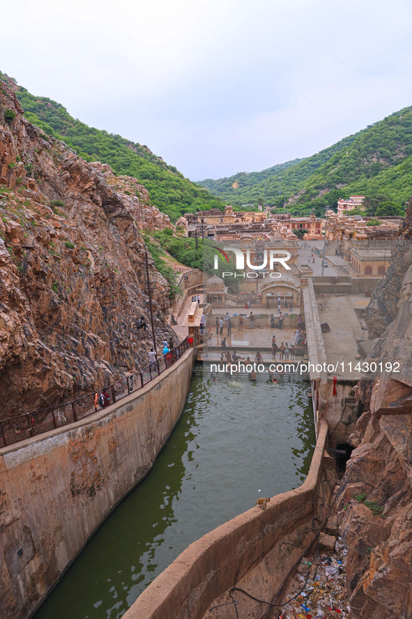 A view of Shrine Galta Peeth Tirtha, also famous as 'Galta Ji temple' and 'Monkey temple,' in Jaipur, Rajasthan, India, on Tuesday, July 23,...