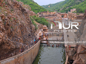 A view of Shrine Galta Peeth Tirtha, also famous as 'Galta Ji temple' and 'Monkey temple,' in Jaipur, Rajasthan, India, on Tuesday, July 23,...