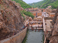 A view of Shrine Galta Peeth Tirtha, also famous as 'Galta Ji temple' and 'Monkey temple,' in Jaipur, Rajasthan, India, on Tuesday, July 23,...