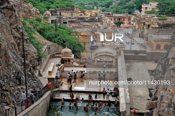 A view of Shrine Galta Peeth Tirtha, also famous as 'Galta Ji temple' and 'Monkey temple,' in Jaipur, Rajasthan, India, on Tuesday, July 23,...