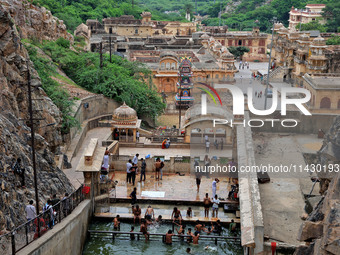 A view of Shrine Galta Peeth Tirtha, also famous as 'Galta Ji temple' and 'Monkey temple,' in Jaipur, Rajasthan, India, on Tuesday, July 23,...