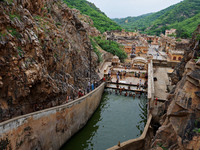 A view of Shrine Galta Peeth Tirtha, also famous as 'Galta Ji temple' and 'Monkey temple,' in Jaipur, Rajasthan, India, on Tuesday, July 23,...