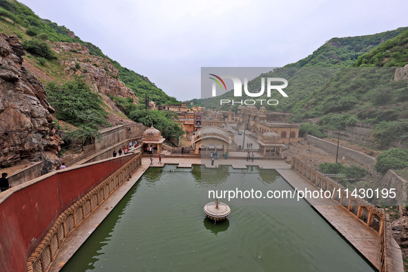 A view of Shrine Galta Peeth Tirtha, also famous as 'Galta Ji temple' and 'Monkey temple,' in Jaipur, Rajasthan, India, on Tuesday, July 23,...