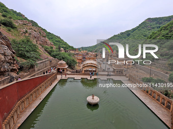 A view of Shrine Galta Peeth Tirtha, also famous as 'Galta Ji temple' and 'Monkey temple,' in Jaipur, Rajasthan, India, on Tuesday, July 23,...