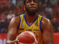 Kevin Allen #0 of Santos is free-throwing during the National Professional Basketball League (LNBP) game between Diablos Rojos and Santos de...