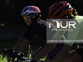 Rosa Maria Tapia Vidal is cycling during her training for the Paris Olympic Games in Lugo, Galicia, Spain, on July 23, 2024. (