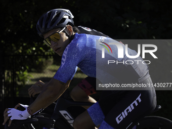 Aram Michell Penaflor Moysen is training with the Mexican triathlon team during their cycling session for the Paris Olympic Games in Lugo, G...