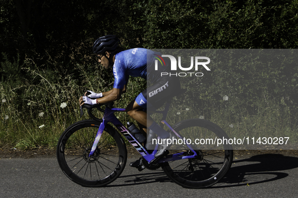 Aram Michell Penaflor Moysen is training with the Mexican triathlon team during their cycling session for the Paris Olympic Games in Lugo, G...