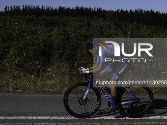 Aram Michell Penaflor Moysen is training with the Mexican triathlon team during their cycling session for the Paris Olympic Games in Lugo, G...