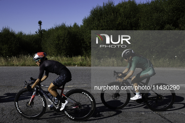 Rosa Maria Tapia Vidal is cycling during her training for the Paris Olympic Games in Lugo, Galicia, Spain, on July 23, 2024. 