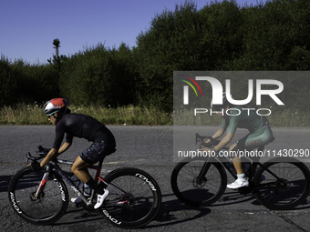 Rosa Maria Tapia Vidal is cycling during her training for the Paris Olympic Games in Lugo, Galicia, Spain, on July 23, 2024. (