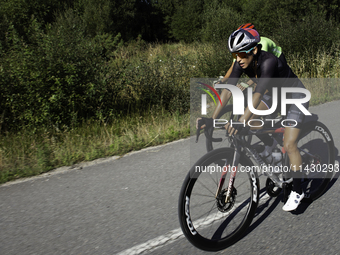 Rosa Maria Tapia Vidal is cycling during her training for the Paris Olympic Games in Lugo, Galicia, Spain, on July 23, 2024. (