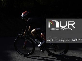 Rosa Maria Tapia Vidal is cycling during her training for the Paris Olympic Games in Lugo, Galicia, Spain, on July 23, 2024. (