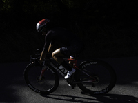 Rosa Maria Tapia Vidal is cycling during her training for the Paris Olympic Games in Lugo, Galicia, Spain, on July 23, 2024. (