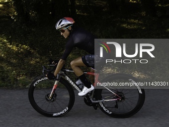 Rosa Maria Tapia Vidal is cycling during her training for the Paris Olympic Games in Lugo, Galicia, Spain, on July 23, 2024. (