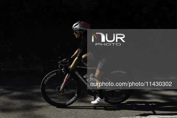 Rosa Maria Tapia Vidal is cycling during her training for the Paris Olympic Games in Lugo, Galicia, Spain, on July 23, 2024. 