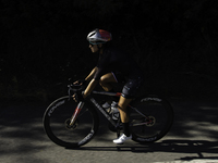 Rosa Maria Tapia Vidal is cycling during her training for the Paris Olympic Games in Lugo, Galicia, Spain, on July 23, 2024. (