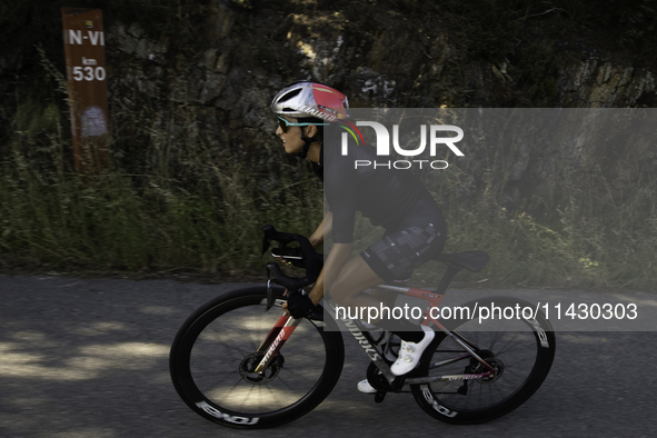 Rosa Maria Tapia Vidal is cycling during her training for the Paris Olympic Games in Lugo, Galicia, Spain, on July 23, 2024. 