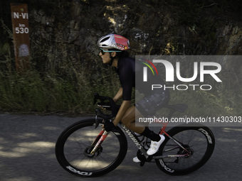 Rosa Maria Tapia Vidal is cycling during her training for the Paris Olympic Games in Lugo, Galicia, Spain, on July 23, 2024. (