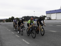 Members of the Mexican triathlon team are cycling during their training for the Paris Olympic Games in Lugo, Galicia, Spain, on July 23, 202...