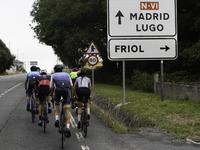 Members of the Mexican triathlon team are cycling during their training for the Paris Olympic Games in Lugo, Galicia, Spain, on July 23, 202...