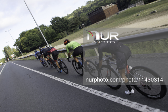 Rosa Maria Tapia Vidal is cycling during her training for the Paris Olympic Games in Lugo, Galicia, Spain, on July 23, 2024. 