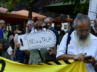 Madrid residents are demonstrating against the City Council's decision to cut down the trees in Plaza de Santa Ana to expand an underground...