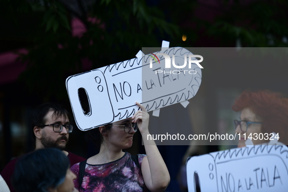 Madrid residents are demonstrating against the City Council's decision to cut down the trees in Plaza de Santa Ana to expand an underground...