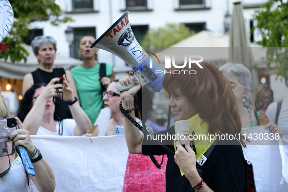 Madrid residents are demonstrating against the City Council's decision to cut down the trees in Plaza de Santa Ana to expand an underground...