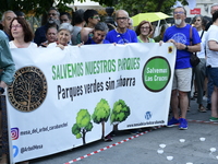 Madrid residents are demonstrating against the City Council's decision to cut down the trees in Plaza de Santa Ana to expand an underground...