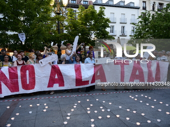 Madrid residents are demonstrating against the City Council's decision to cut down the trees in Plaza de Santa Ana to expand an underground...