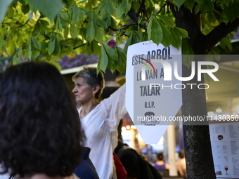 Madrid residents are demonstrating against the City Council's decision to cut down the trees in Plaza de Santa Ana to expand an underground...