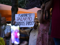 Madrid residents are demonstrating against the City Council's decision to cut down the trees in Plaza de Santa Ana to expand an underground...