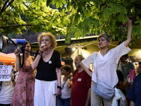 Madrid residents are demonstrating against the City Council's decision to cut down the trees in Plaza de Santa Ana to expand an underground...