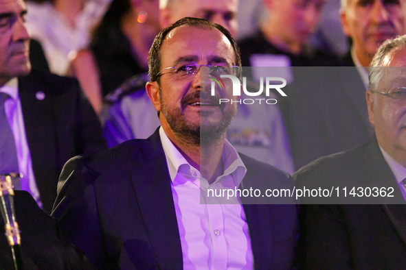 President of Cyprus Nikos Christodoulides is being seen during the ceremony in Limassol, Cyprus, on July 22, 2024. The AHEPA (American Helle...