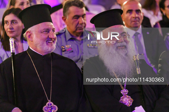 Archbishop ELPIDOPHOROS of America (L) and Archbishop GEORGE of Cyprus (R) are being seen during the ceremony in Limassol, Cyprus, on July 2...