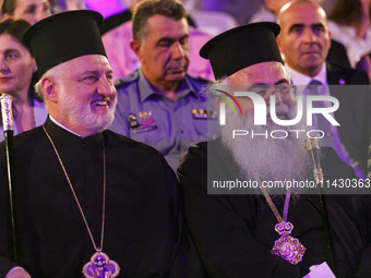 Archbishop ELPIDOPHOROS of America (L) and Archbishop GEORGE of Cyprus (R) are being seen during the ceremony in Limassol, Cyprus, on July 2...