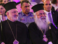 Archbishop ELPIDOPHOROS of America (L) and Archbishop GEORGE of Cyprus (R) are being seen during the ceremony in Limassol, Cyprus, on July 2...