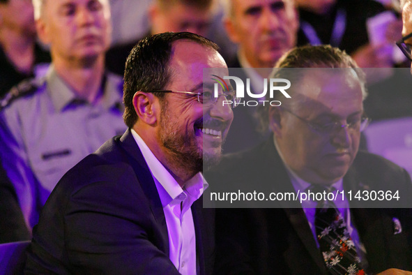 President of Cyprus Nikos Christodoulides is being seen during the ceremony in Limassol, Cyprus, on July 22, 2024. The AHEPA (American Helle...