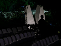 A silhouette of a soldier is being seen during the ceremony in Limassol, Cyprus, on July 22, 2024. The AHEPA (American Hellenic Educational...