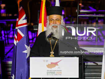 Archbishop GEORGE of Cyprus is giving his speech during the ceremony in Limassol, Cyprus, on July 22, 2024. The AHEPA (American Hellenic Edu...