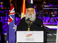 Archbishop GEORGE of Cyprus is giving his speech during the ceremony in Limassol, Cyprus, on July 22, 2024. The AHEPA (American Hellenic Edu...