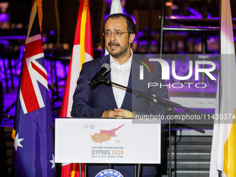 President of Cyprus Nikos Christodoulides is giving his speech during the ceremony in Limassol, Cyprus, on July 22, 2024. The AHEPA (America...