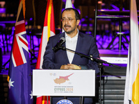 President of Cyprus Nikos Christodoulides is giving his speech during the ceremony in Limassol, Cyprus, on July 22, 2024. The AHEPA (America...