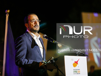 President of Cyprus Nikos Christodoulides is giving his speech during the ceremony in Limassol, Cyprus, on July 22, 2024. The AHEPA (America...